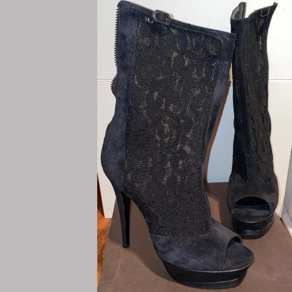 New Nando Muzi Suede Lace Heels Open Toe Boots, 9 - Picture 2 of 13